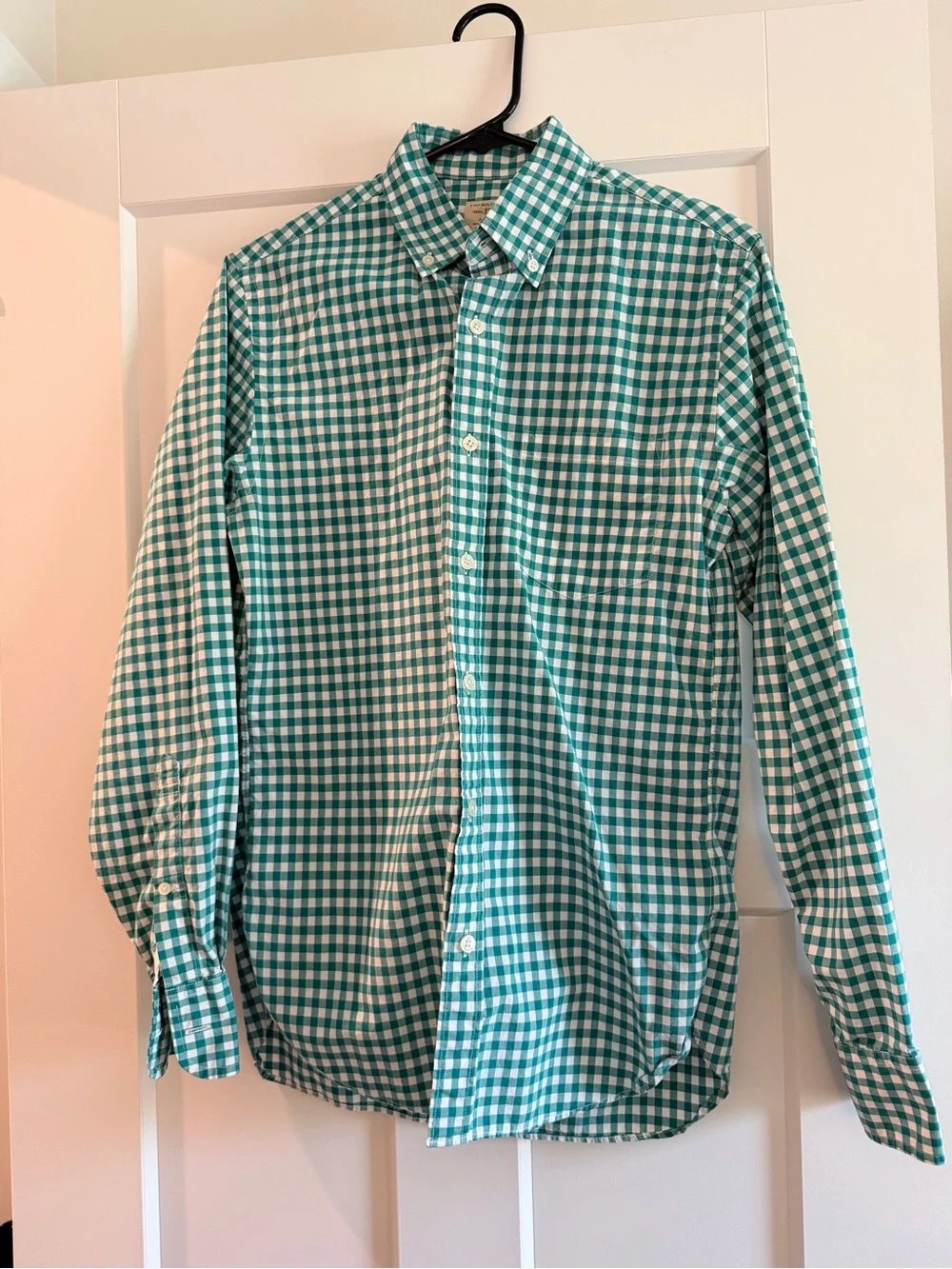 J. Crew Teal and White Gingham Button-Down Shirt